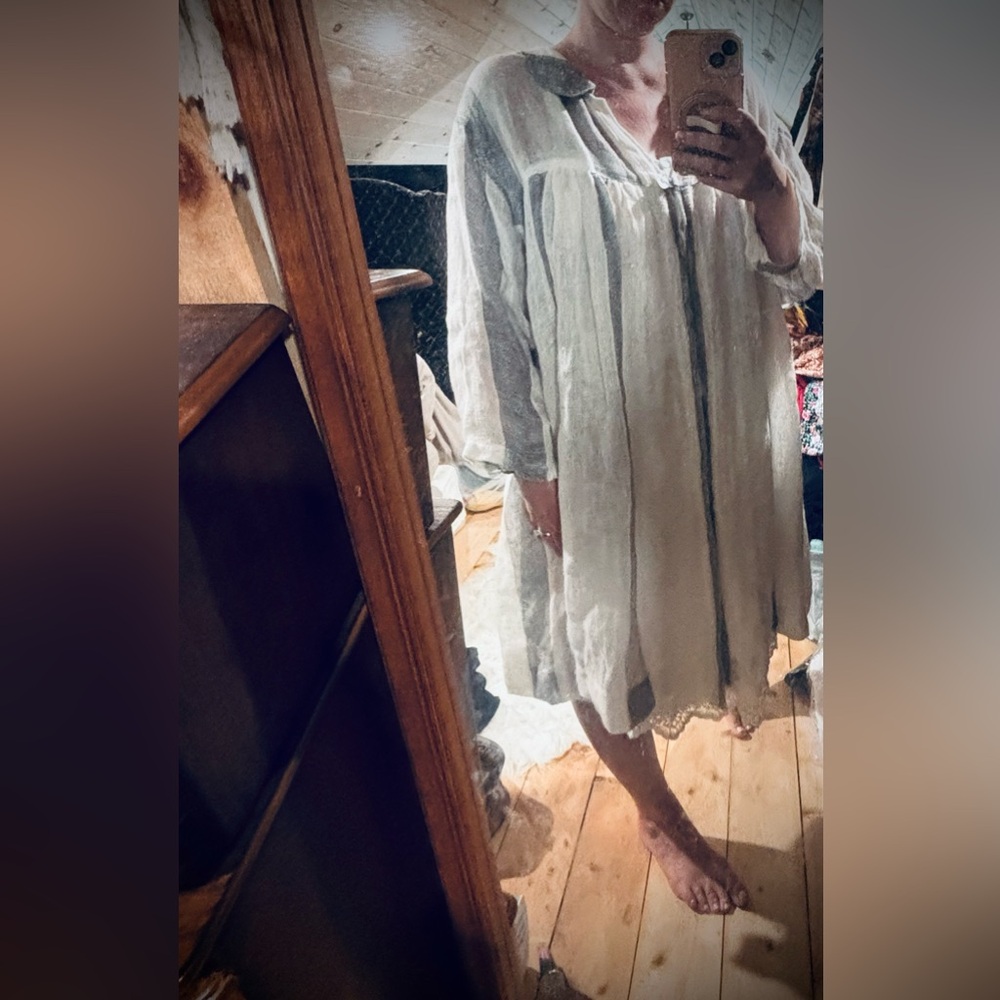 Paper Lace Lagenlook Boho 100% Linen Open Front Cardigan Duster - Picture 10 of 15